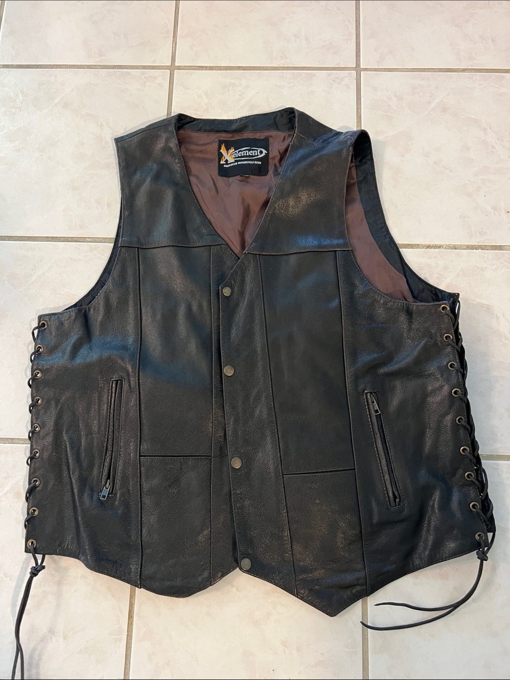 Element Dark Chocolate Leather Lace-Up Motorcycle Vest
